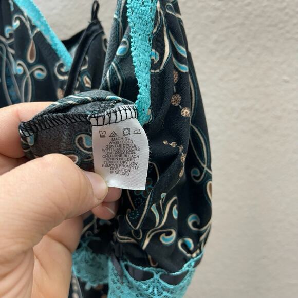 Bay Studio Y2K Floral Slip Dress Size Medium Lace Whimsigoth Babydoll Turquoise - Picture 5 of 6